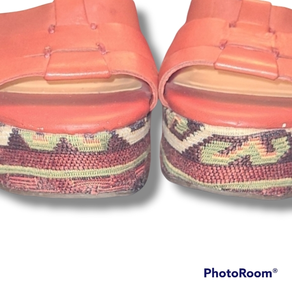 Zodiac Orange Leather Wedge Sandals - Picture 5 of 12